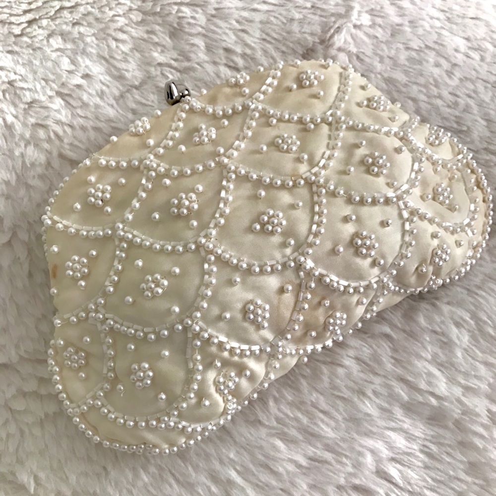 Vintage satin beaded clutch